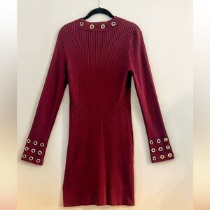 INC International Concepts Burgundy Sweater Dress with Gold Eyelets Size L